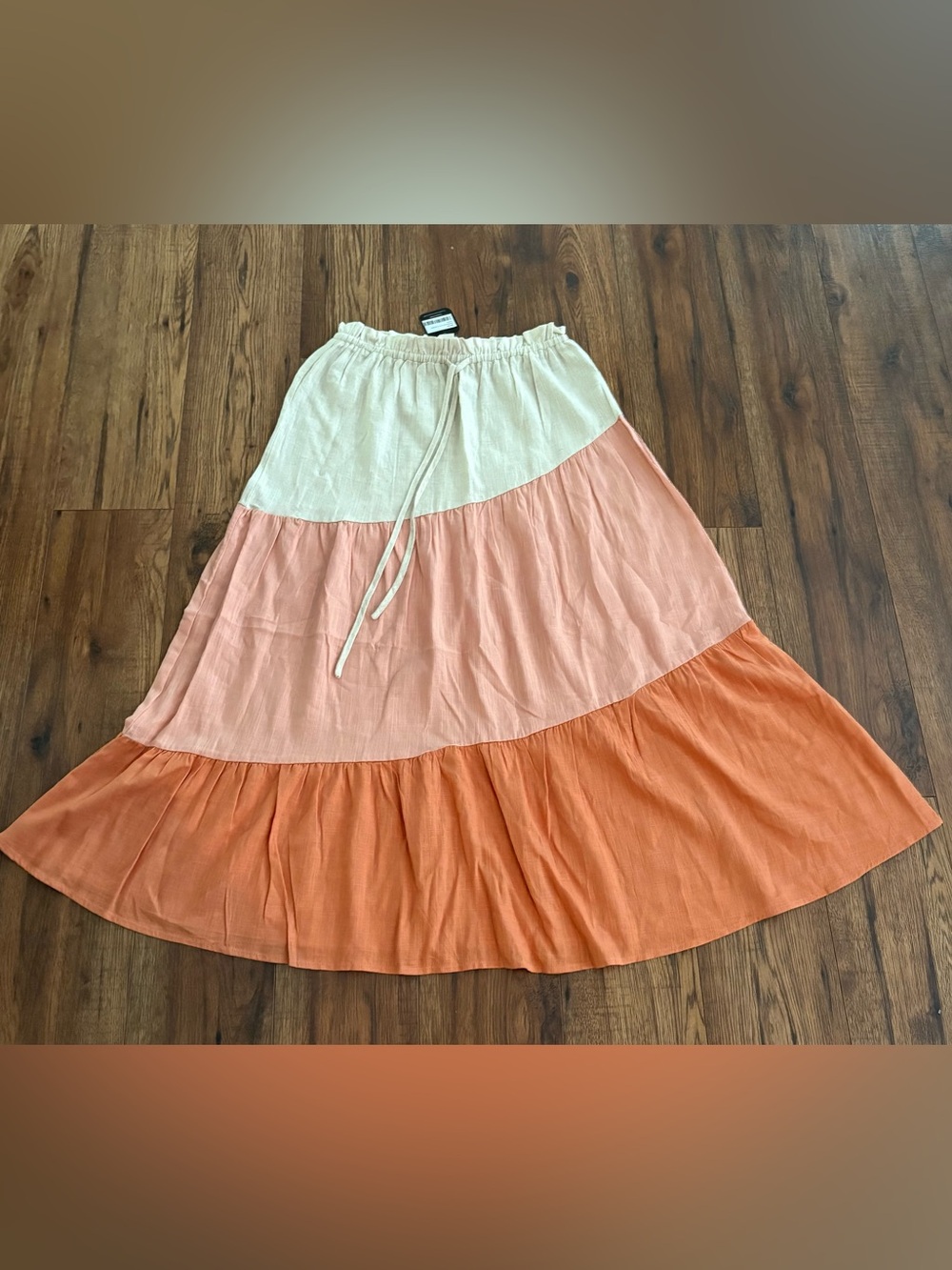 Love Riche Colorblock Tiered Maxi Skirt - Cream, Peach & Coral Orange